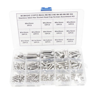 MCMASKE 215PCS Metric Stainless Steel Hex Socket Head Cap Screws Assortment Kit