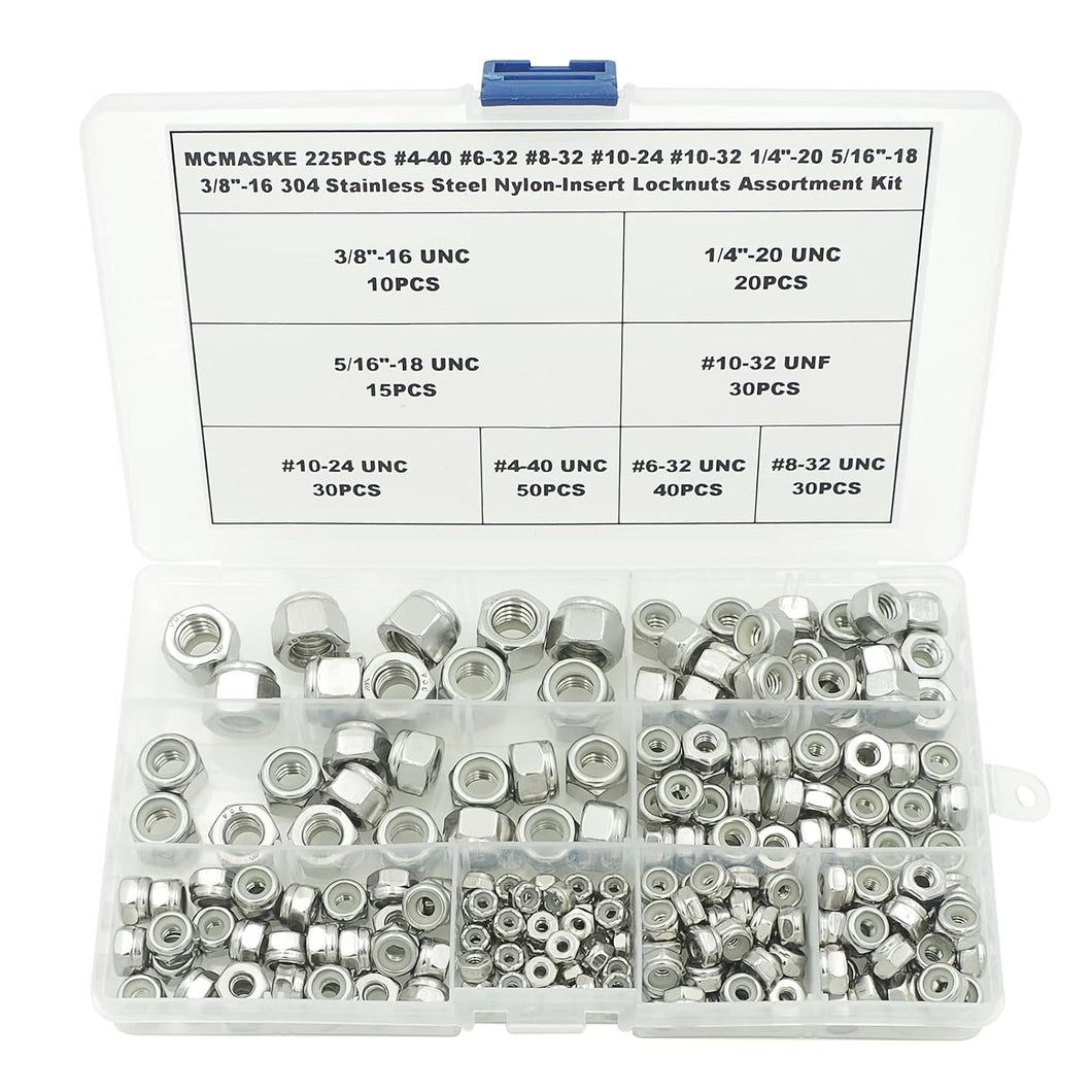 45-Pack 8-32 Nylon Insert Lock Nuts – 18-8 Stainless Steel, Hex Drive
