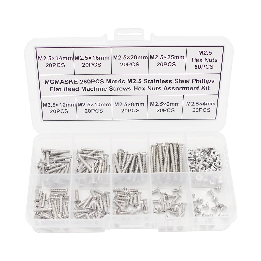 thumbnail image 2 of Phillips Flat Head Machine Screw Assortment Kit With Nuts 18-8 Stainless Steel - 512 Piece 2 of 9