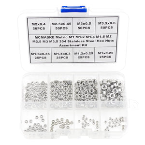 MCMASKE 300PCS Metric Stainless Steel Hex Nuts Assortment Kit